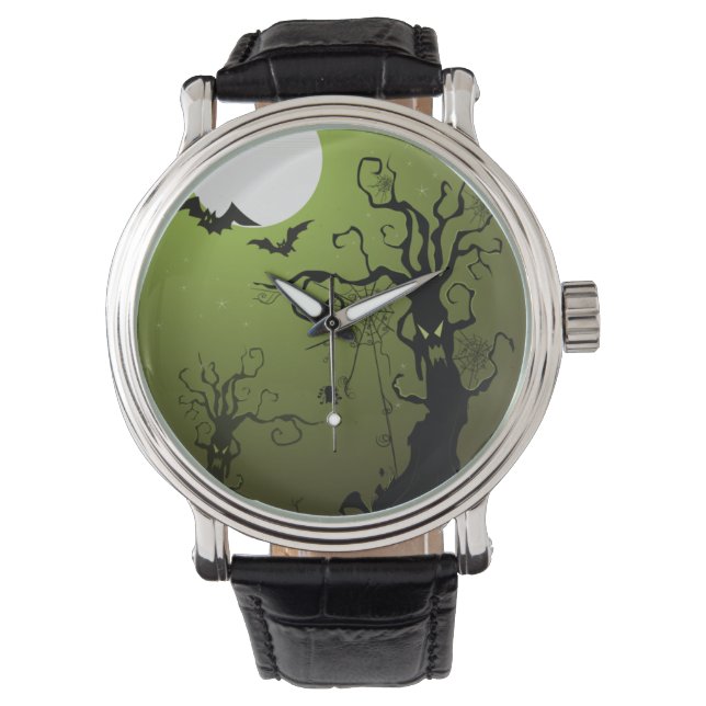 Halloween Spooky Träd, Full Moon, Fladdermus Watch Armbandsur (Framsida)