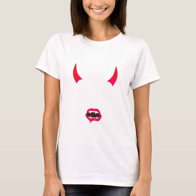 Halloween Spooky Vampire Creepy Zombie Horns T Shirt (Framsida)