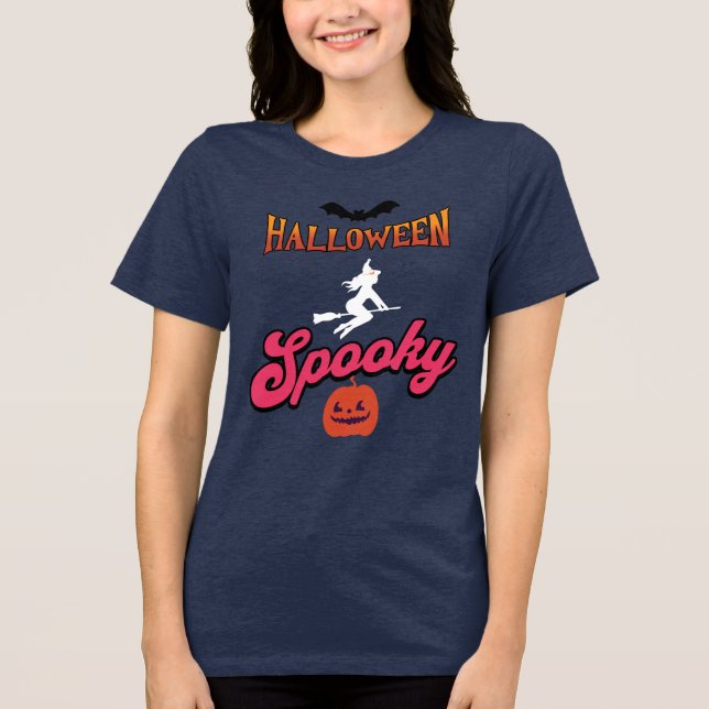 Halloween Spooky Vector med Witch och Pumpkin T Shirt (Framsida)