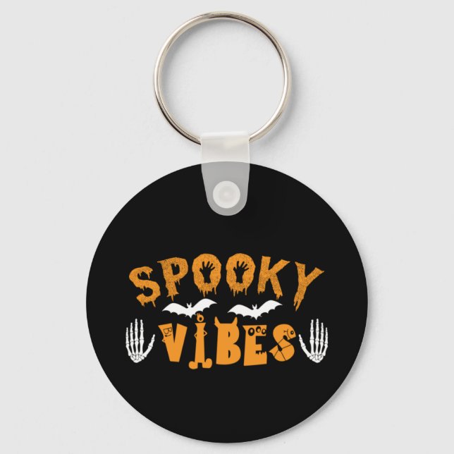 Halloween Spooky Vibes Birthday Nyckelring (Framsida)