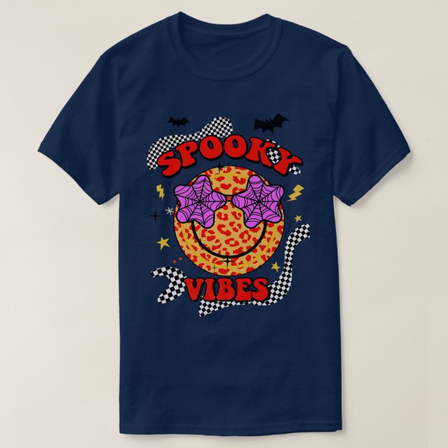 Halloween Spooky Vibes Coola Retro 70s Premium T Shirt (Design framsida)