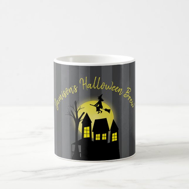 Halloween Spooky Witch Broomstick Moonlight Kaffemugg (Center)