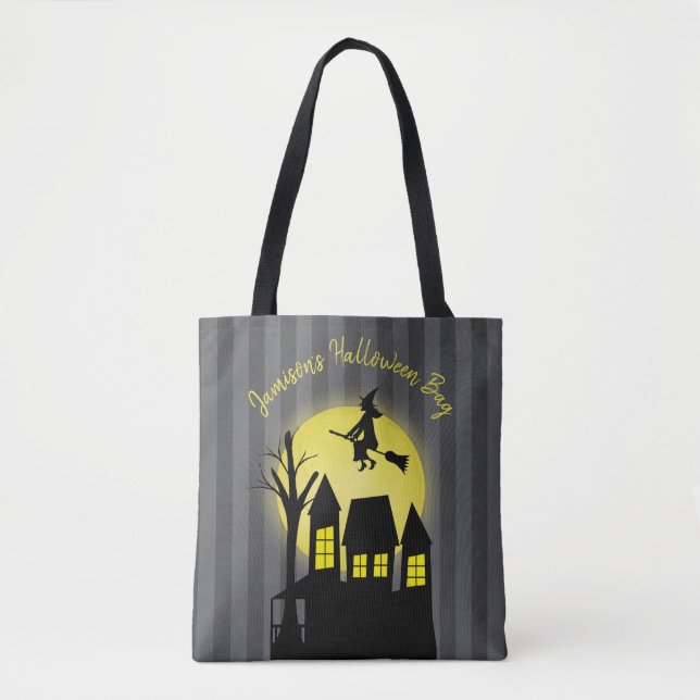 Halloween Spooky Witch Broomstick Moonlight Tygkasse (Framsida)