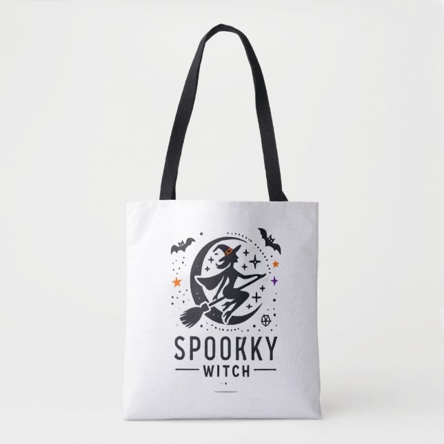 Halloween Spooky Witch Design - flyger på Broom Tygkasse (Framsida)