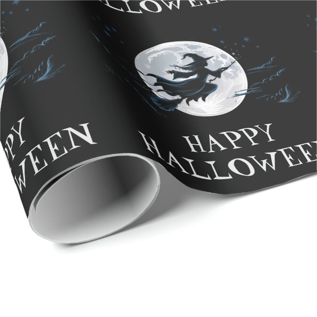 Halloween Spooky Witch flyger över en hel måne Presentpapper (Rullad Hörn)