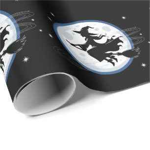 Halloween Spooky Witch flyger över en hel måne Presentpapper