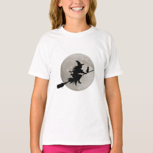 Halloween Spooky Witch flyger över en hel måne T Shirt