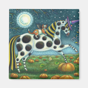 HALLOWEEN SPOTTED PONY & FLADDERMUS CAT Whimsical Magnet