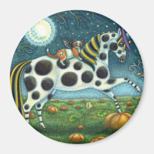 HALLOWEEN SPOTTED PONY & FLADDERMUS CAT Whimsical Magnet