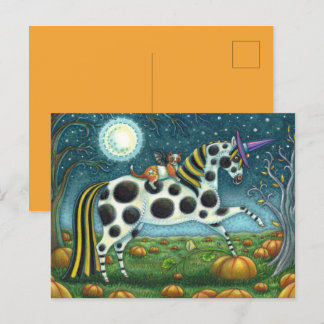 HALLOWEEN SPOTTED PONY & FLADDERMUS CAT Whimsical Vykort