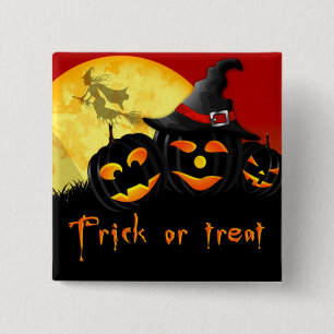 Halloween Square Button/Flies Witch och Pumpkins Knapp