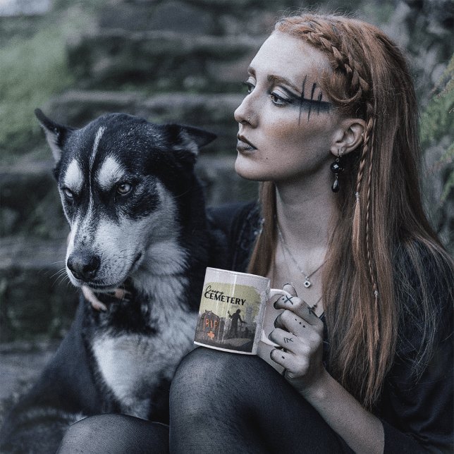 Halloween Stamp Collection "Creepy Cemetery" Två-Tonad Mugg (Halloween stamp collection - Creepy Cemetery Mug)