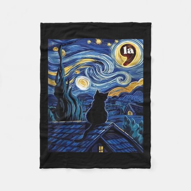 Halloween Starry Night Black Cat Comma La Kamala H Fleecefilt (Framsidan)
