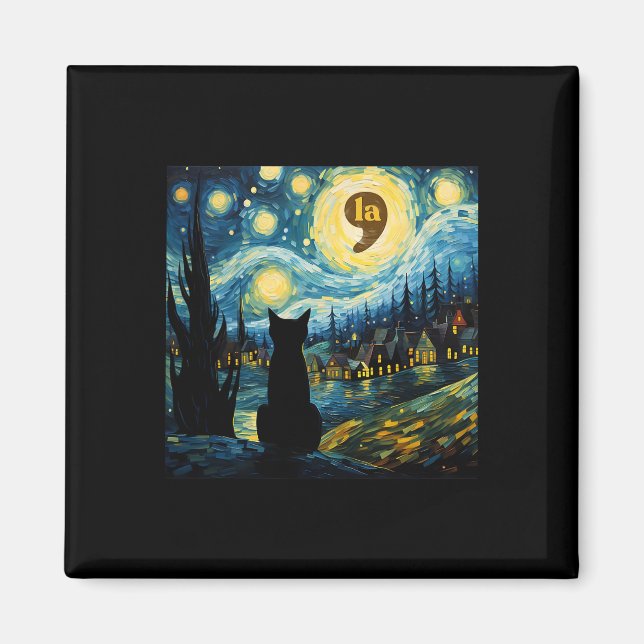 Halloween Starry Night Black Cat Comma La Kamala H Magnet (Framsidan)