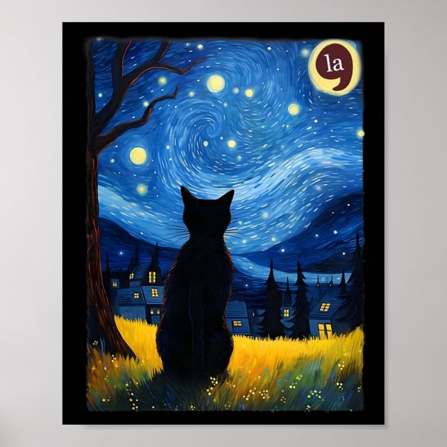 Halloween Starry Night Black Cat Comma La Kamala H Poster (Framsidan)