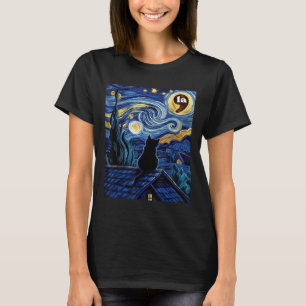 Halloween Starry Night Black Cat Comma La Kamala H T Shirt