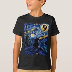 Halloween Starry Night Black Cat Comma La Kamala H T Shirt