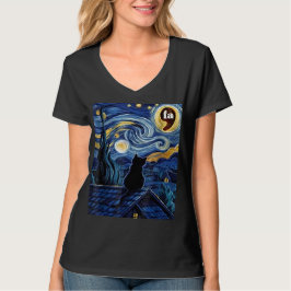 Halloween Starry Night Black Cat Comma La Kamala T Shirt