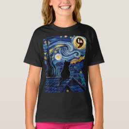 Halloween Starry Night Black Cat Comma La Kamala T Shirt