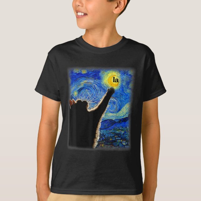 Halloween Starry Night Black Cat Comma La Kamala T Shirt (Framsida)