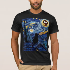 Halloween Starry Night Black Cat Comma La Kamala T Shirt