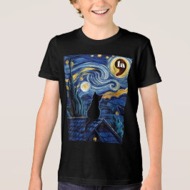 Halloween Starry Night Black Cat Comma La Kamala T Shirt