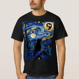 Halloween Starry Night Black Cat Comma La Kamala T Shirt
