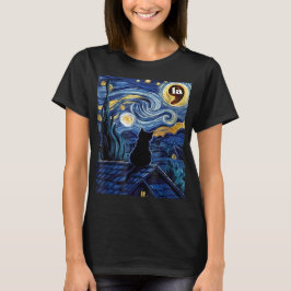 Halloween Starry Night Black Cat Comma La Kamala T Shirt