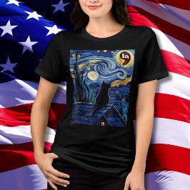 Halloween Starry Night Black Cat Comma La Kamala T Shirt