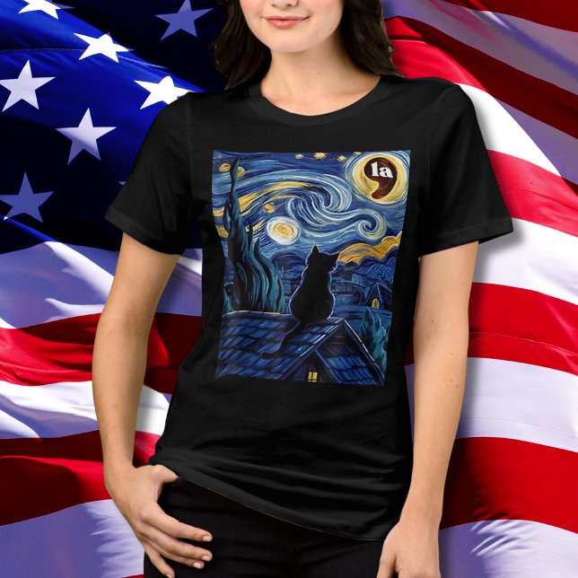 Halloween Starry Night Black Cat Comma La Kamala T Shirt (Skapare uppladdad)