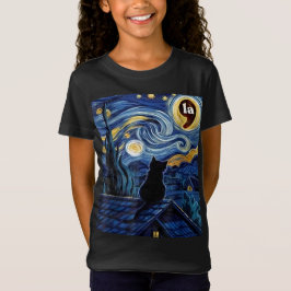 Halloween Starry Night Black Cat Comma La Kamala T Shirt