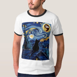 Halloween Starry Night Black Cat Comma La Kamala T Shirt