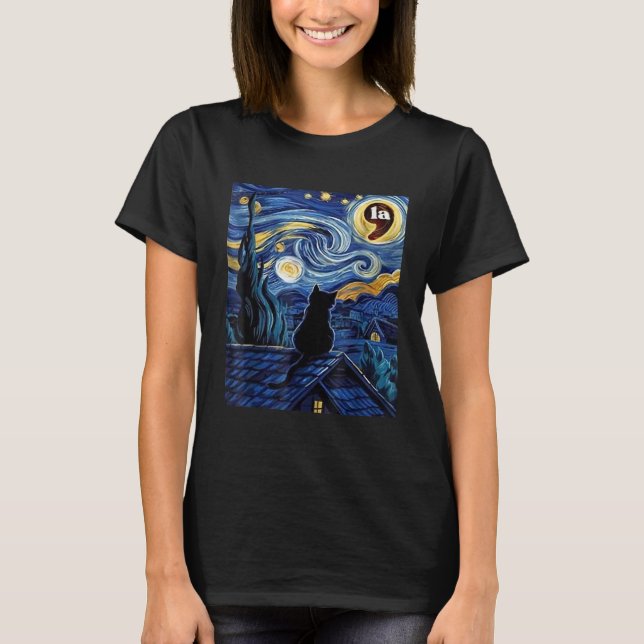 Halloween Starry Night Black Cat Harris t-shirt (Framsida)
