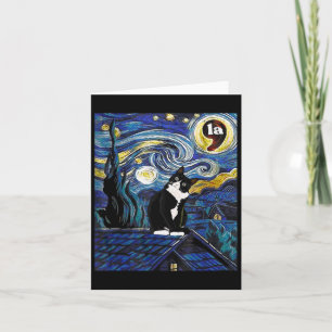 Halloween Starry Night Tuxedo Cat Comma La Kamala Kort