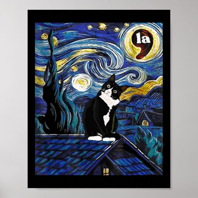 Halloween Starry Night Tuxedo Cat Comma La Kamala Poster (Framsidan)