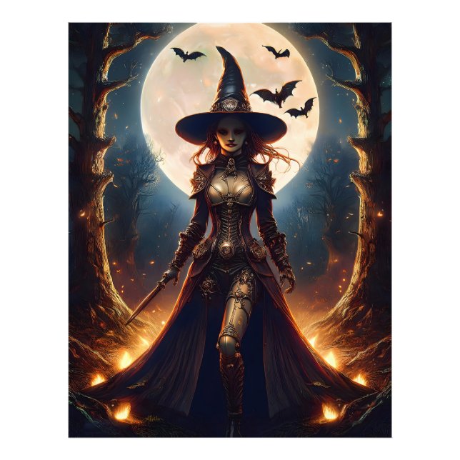 Halloween Steampunk Forest Witch Fototryck (Framsidan)