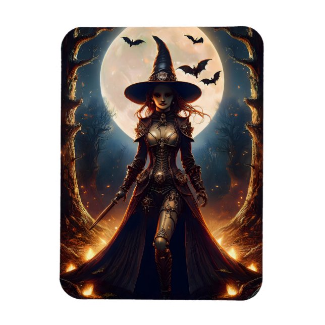 Halloween Steampunk Forest Witch Magnet (Vertikal)