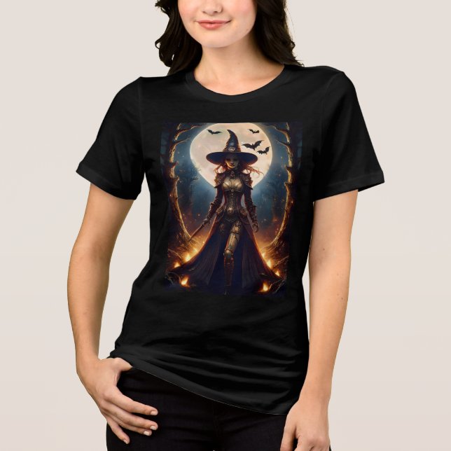Halloween Steampunk Forest Witch T Shirt (Framsida)