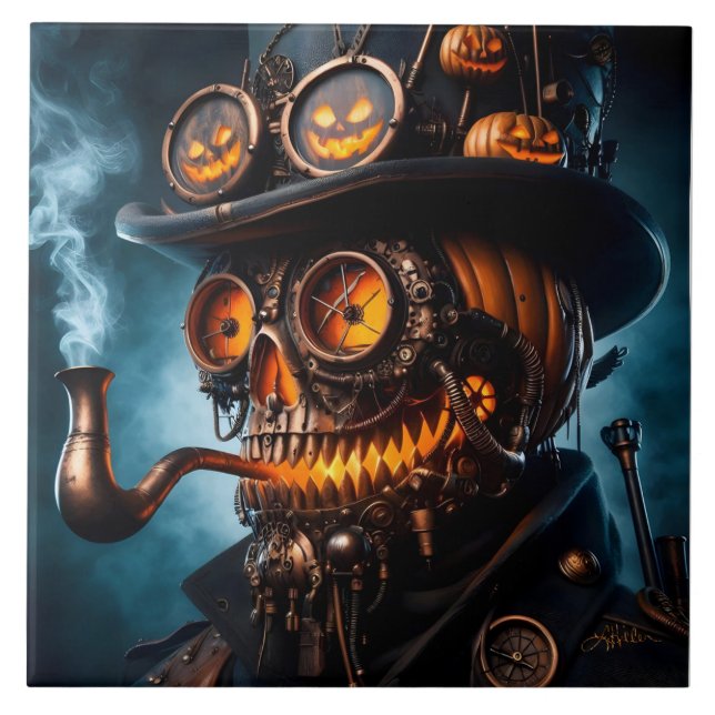 Halloween Steampunk Gothic Jack-O-Lantern Kakelplatta (Framsidan)