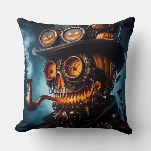 Halloween Steampunk Gothic Jack-O-Lantern Kudde (Framsida)