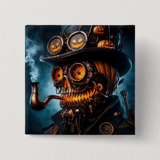 Halloween Steampunk Gotisk Jack-O-Lykt Knapp (Framsida)