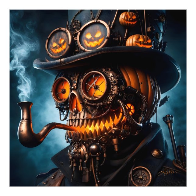 Halloween Steampunk Gotisk Jack-O-Lyktlampa Fototryck (Framsidan)