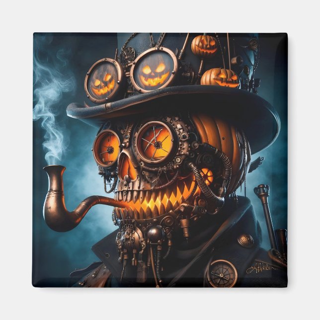 Halloween Steampunk Gotisk Jack-O-Lyktlampa Magnet (Framsidan)