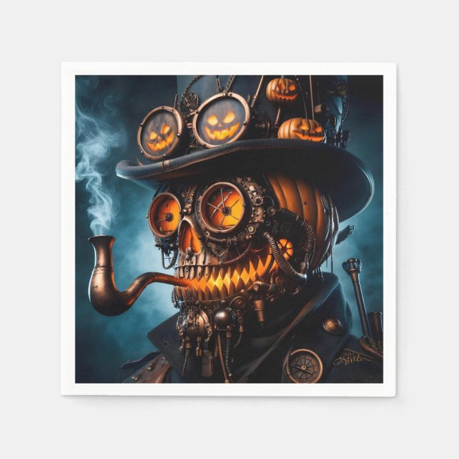 Halloween Steampunk Gotisk Jack-O-Lyktlampa Pappersservett (Framsidan)