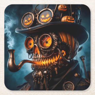 Halloween Steampunk Gotisk Jack-O-Lyktlampa Underlägg Papper Kvadrat