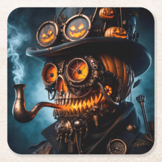 Halloween Steampunk Gotisk Jack-O-Lyktlampa Underlägg Papper Kvadrat