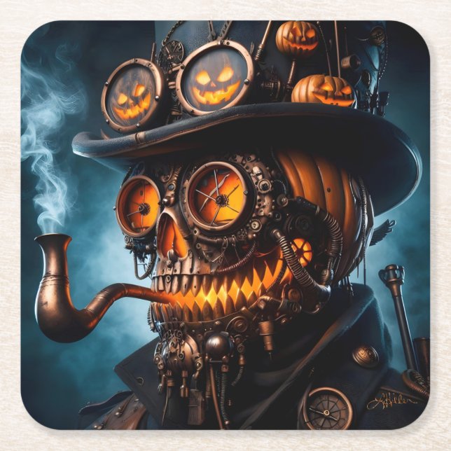 Halloween Steampunk Gotisk Jack-O-Lyktlampa Underlägg Papper Kvadrat (Framsidan)