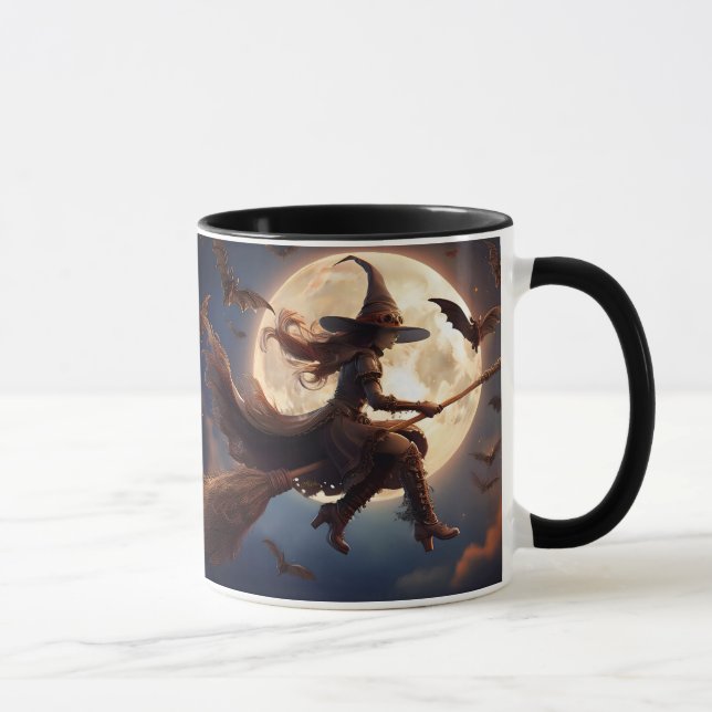Halloween Steampunk Häxa Månskensflykt Mugg (Höger)