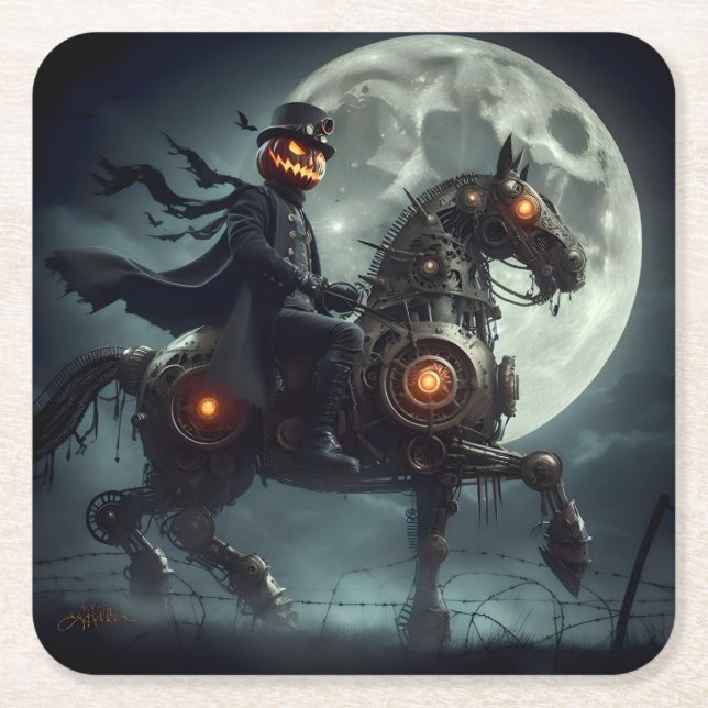 Halloween Steampunk Headless Horseman Underlägg Papper Kvadrat (Framsidan)