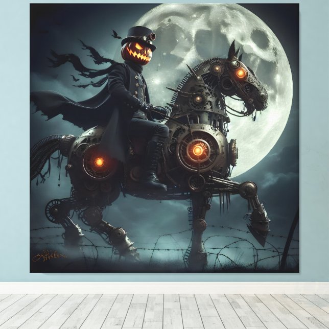 Halloween Steampunk Huvudlös Ryttare Canvastryck (Insitu (trägolv))